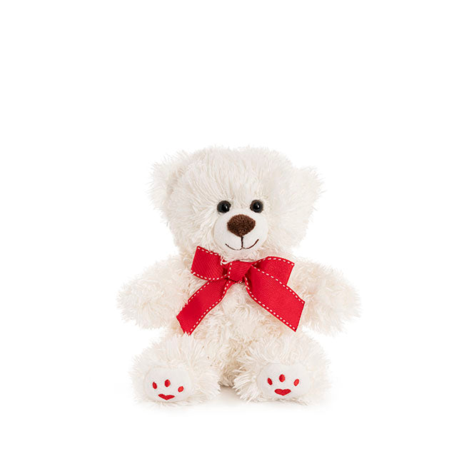 Aiden Bear with Red Bow White Blooming Gorgeous Valentine's Day