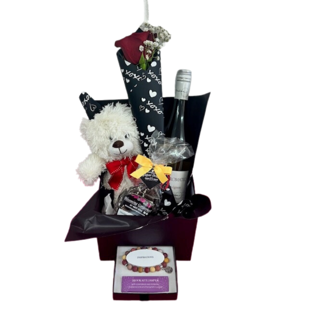 Blooming Gorgeous - Valentines Gift Box with Single red rose and Bracelet 