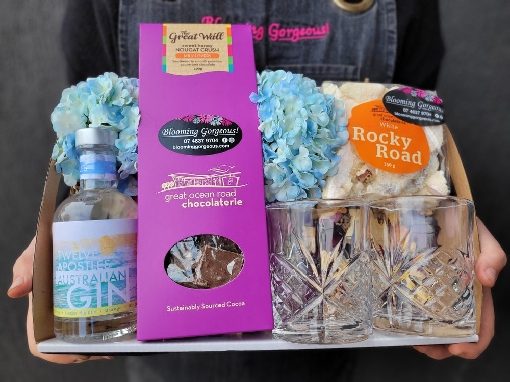 Timboon Distillery Artisan Hamper, 12 Apostle Australian Gin, Great Ocean Road Chocolaterie, Rocky Road