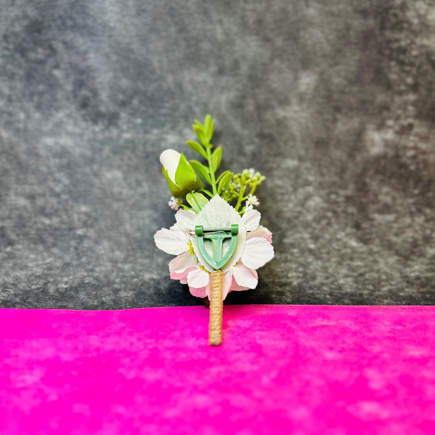 Silk Rose & Baby's Breath Boutonniere back clip