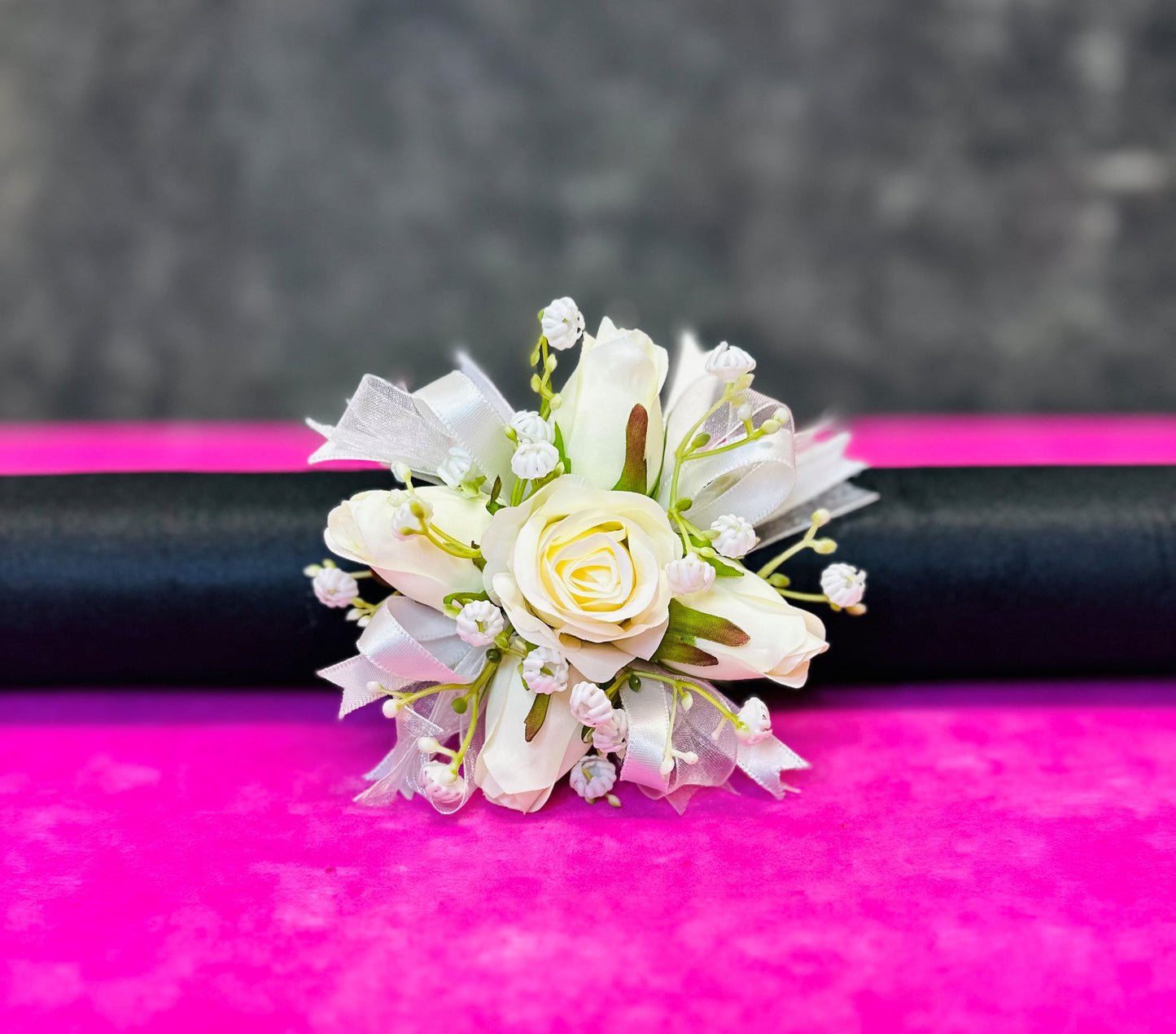 Silk Rose & Ribbon Pearl Corsage Bracelet Blooming Gorgeous Formal