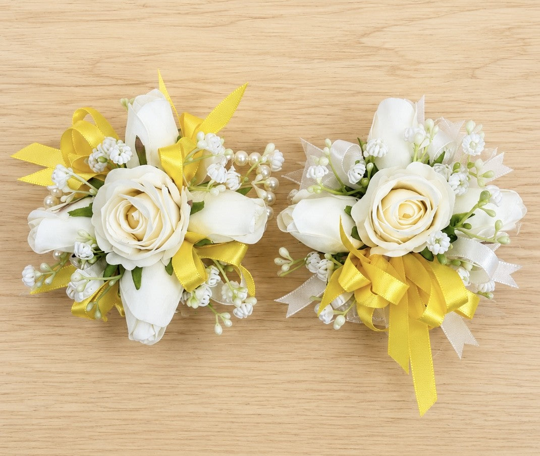 
                  
                    Silk Rose & Ribbon Pearl Corsage Bracelet &  Boutonniere Set
                  
                